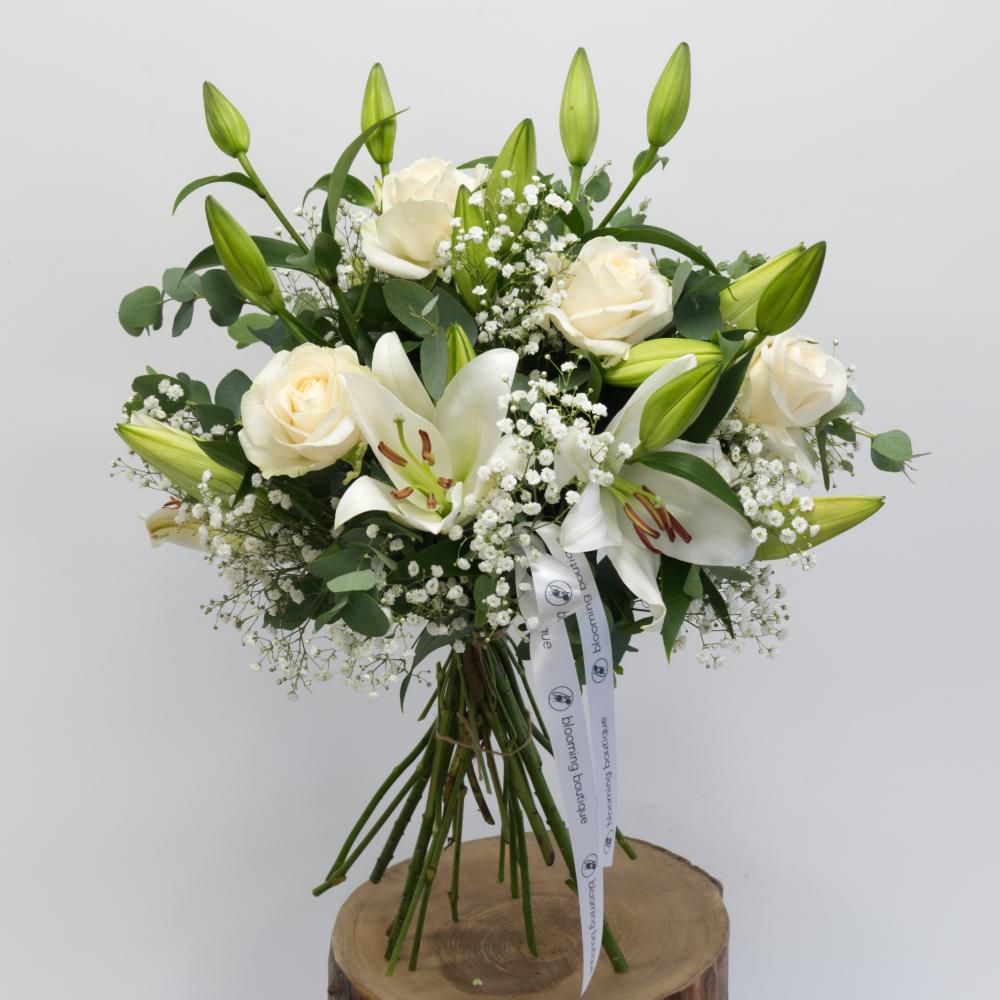 The fabulous combination of large-headed White Roses and stunning Oriental White Lilies is a great gift for any occasion. We deliver flowers throughout Dublin and Ireland. Please place your order by 1 pm for Same Day Flower Delivery Dublin or Next Day Flowers Delivery Ireland