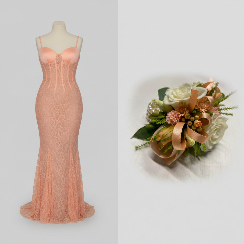 Blush Dress and Corsage - Square Light Grey