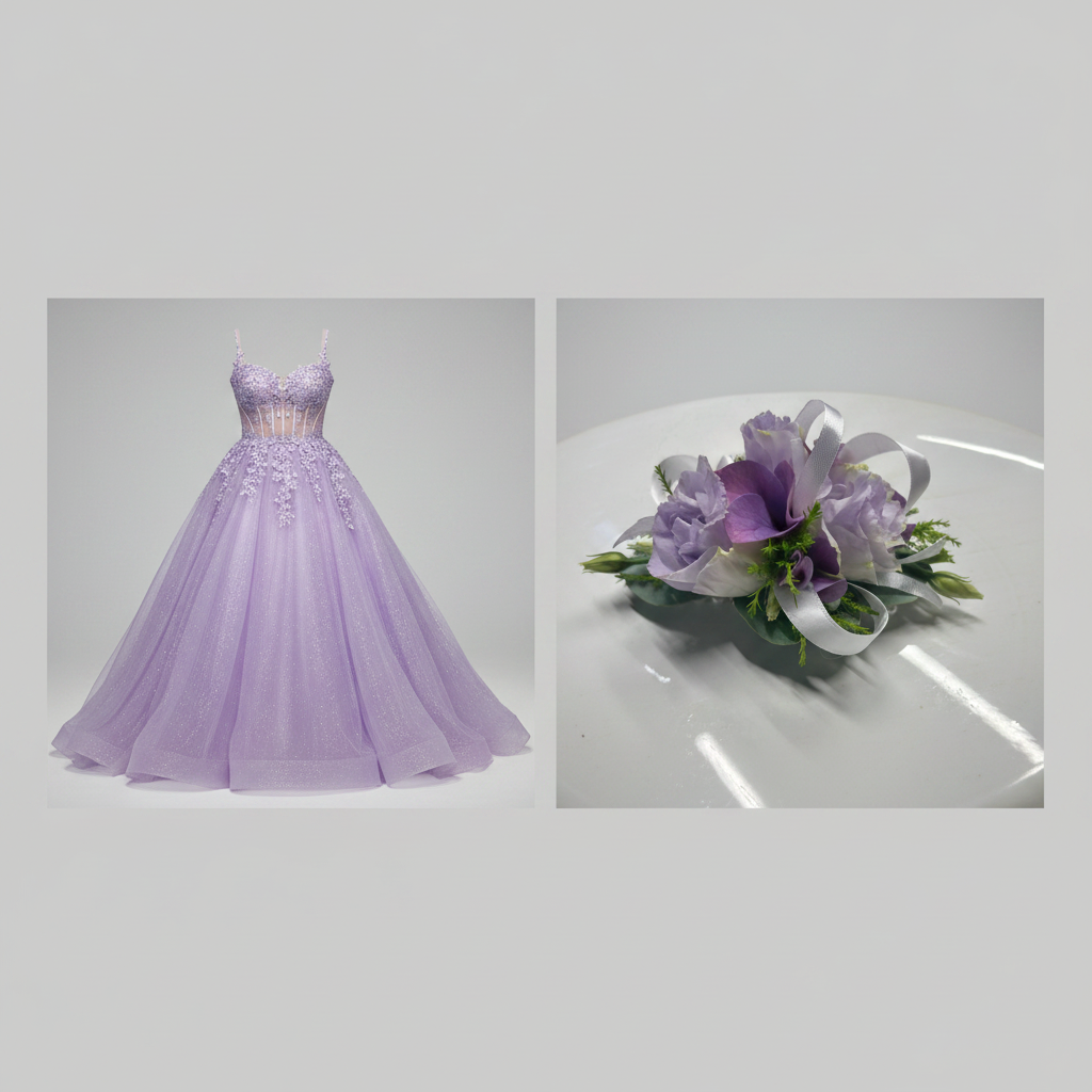 Lilac Dress and Corsage - Square Light Grey