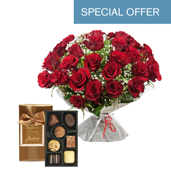 special offer red roses flower bouquet and free chocolate box, Same Day Flower Delivery Dublin or Next Day Flowers Delivery Ireland