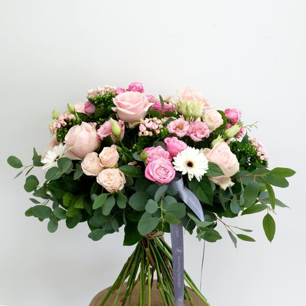 pink Roses, Lizianthus, Bouvardias, and mini Gerberas Flower Bouquet from our Blooming Boutique Signature Collection.Same Day Flower Delivery Dublin or Next Day Flowers Delivery Ireland