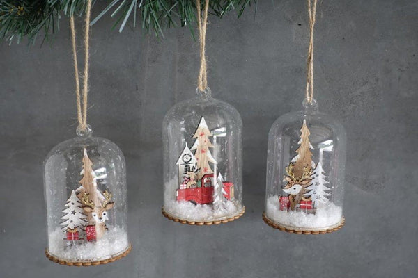 Glass Christmas Tree decoration with wooden figures