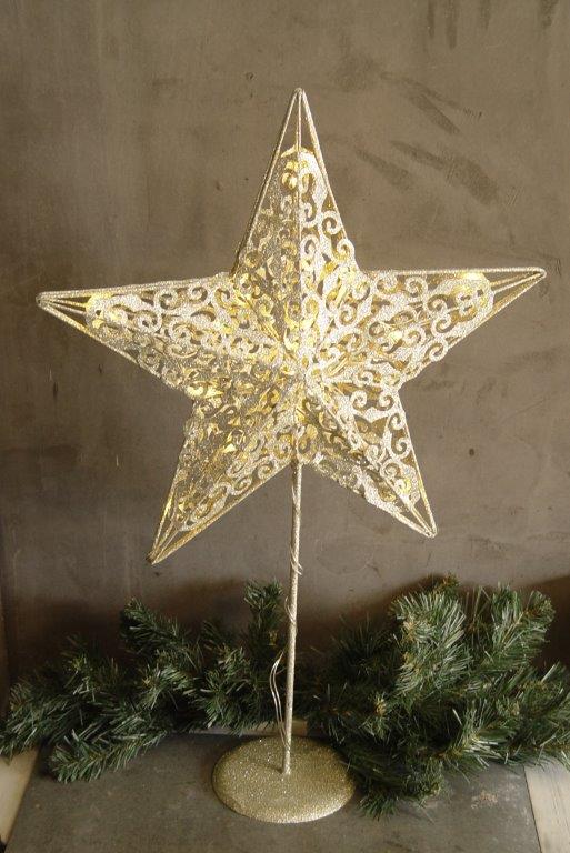 Standing golden star with battery-operated LED lights
