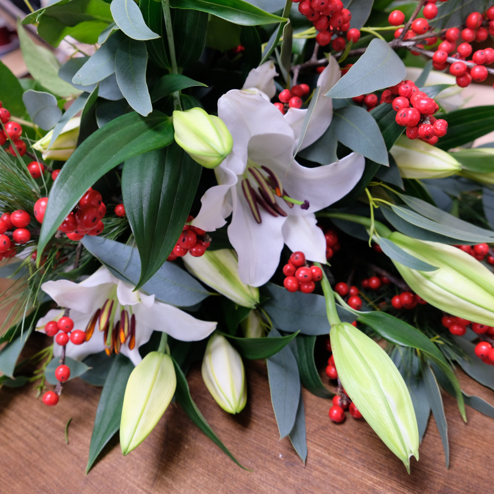 christmas lily flower Christmas Lily & Ilex Flower Bouquet Same Day Flower Delivery Dublin – Blooming Boutique