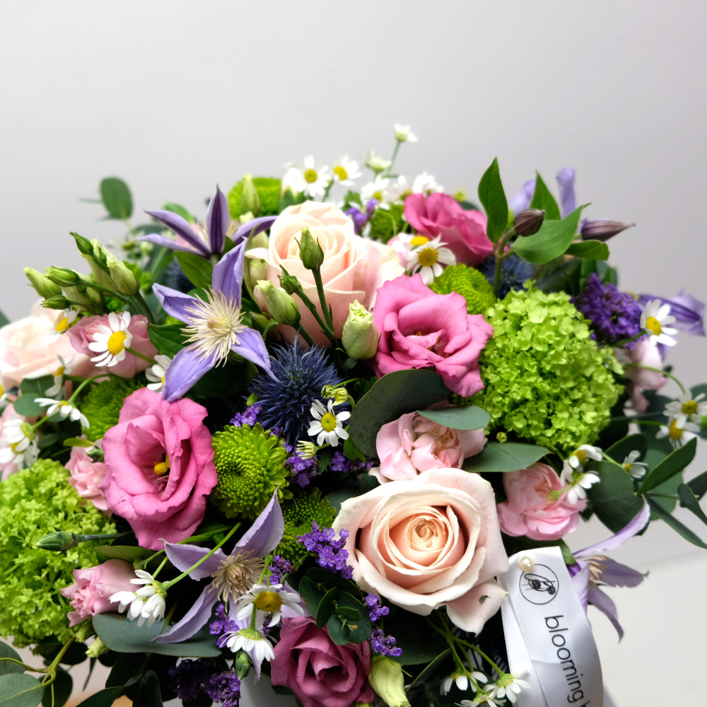 A wonderful combination of elegant grey and astonishing green and pink shades is the best flower arrangement for every romantic soul. Featured in "The Green Pot" from the Blooming Walls can be reused like a unique plant pot for outdoor or indoor use. Same Day Flower Delivery in Dublin, Next Day Flowers Delivery Ireland
