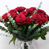 The Pure and Simple Beauty of Magnificent Velvet Red Roses. Our Deluxe Red Roses Bouquet Consists of 12 or 24 Magnificently Red Roses and Few Sprigs of Elegant Eucalyptus. Please Place Your Order by 1 pm for Same Day Flower Delivery Dublin or Next Day Flowers Delivery Ireland