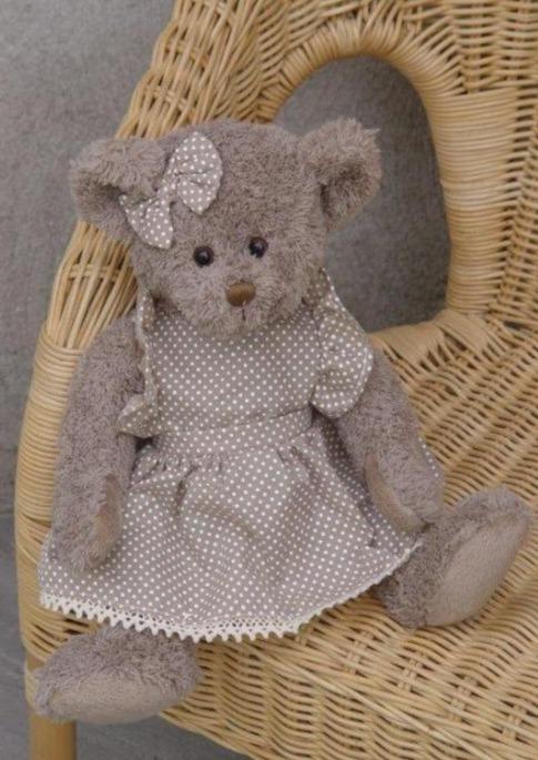 Soft Teddy Bear with grey dotted dress 30cm