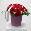 The pure and simple beauty of magnificent velvet red roses with a romantic touch of Tanacetum. Our Red Roses arrangement consists of 12 magnificently red roses and Tanacetum. The Green Pot from the Blooming Walls® collection.  Same Day Flower Delivery Dublin Next Day Flowers Delivery Ireland