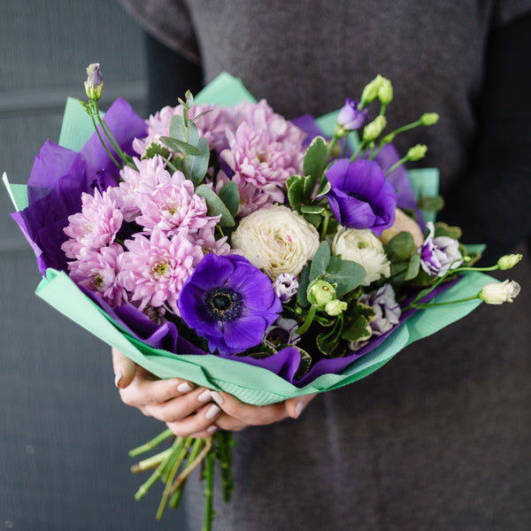 The dream combination of Lilac and Purple blooms with finishing touch of fresh foliage. Ideal Birthday gift. We deliver flowers throughout Dublin and Ireland. Please place your order by 1 pm for Same Day Flower Delivery in Dublin or Next Day Flowers Delivery Ireland and also Raheny Free Delivery.